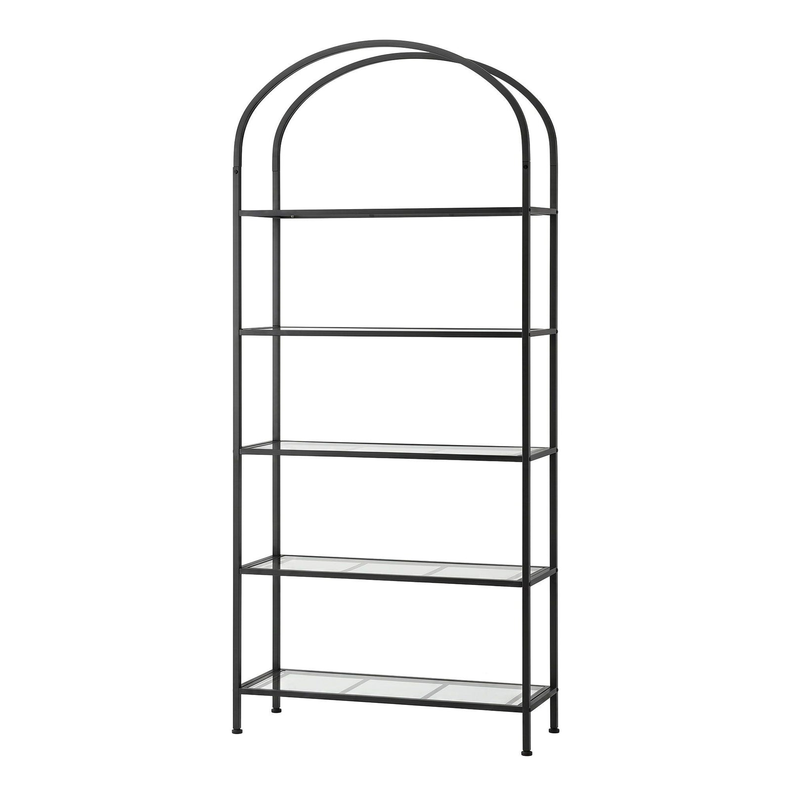 Bookshelf 5‑Tier – Industrial Metal Etagere with Tempered Glass Black