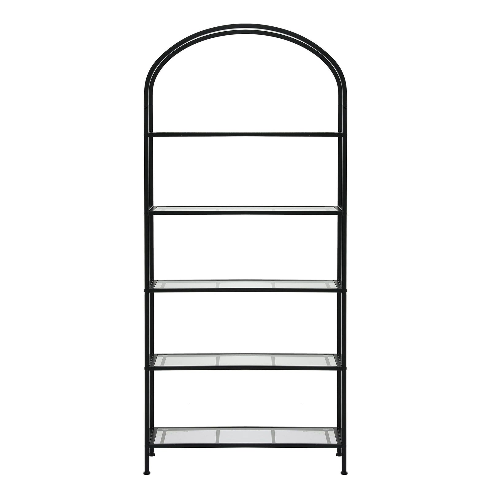 Bookshelf 5‑Tier – Industrial Metal Etagere with Tempered Glass Black