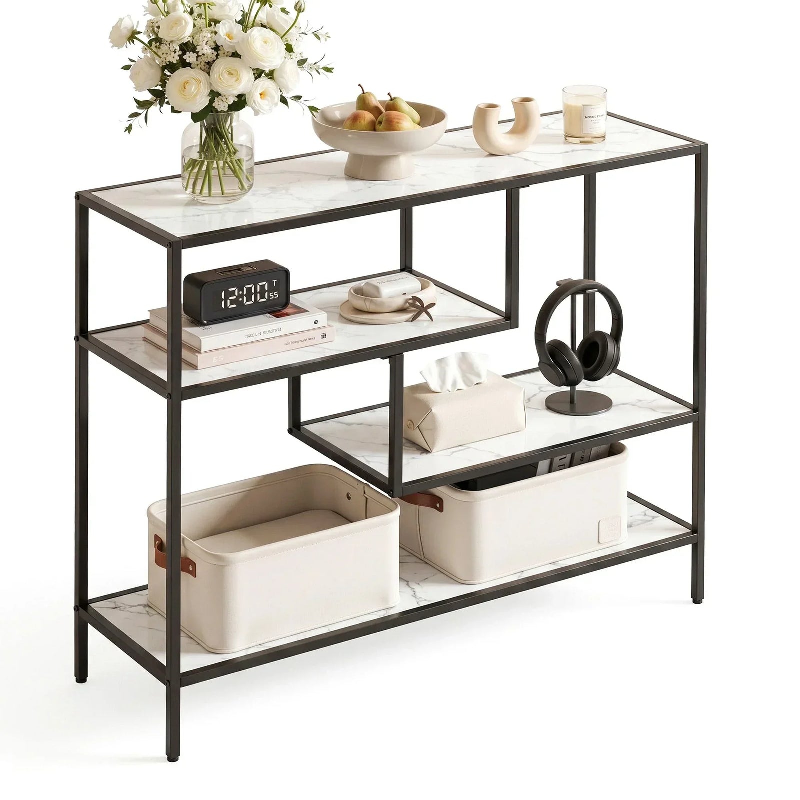 Artiss S‑Shape 4‑Tier Console Table – Marble Finish, Metal Frame, Slim Hallway Design