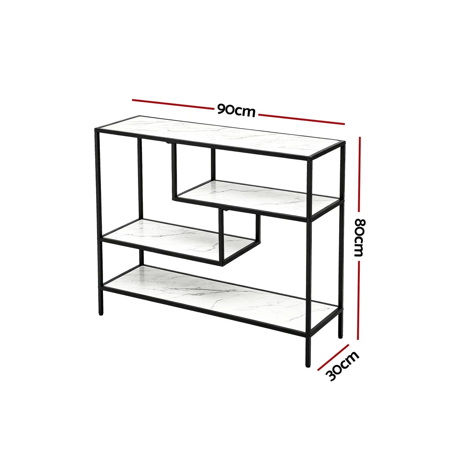 Artiss S‑Shape 4‑Tier Console Table – Marble Finish, Metal Frame, Slim Hallway Design