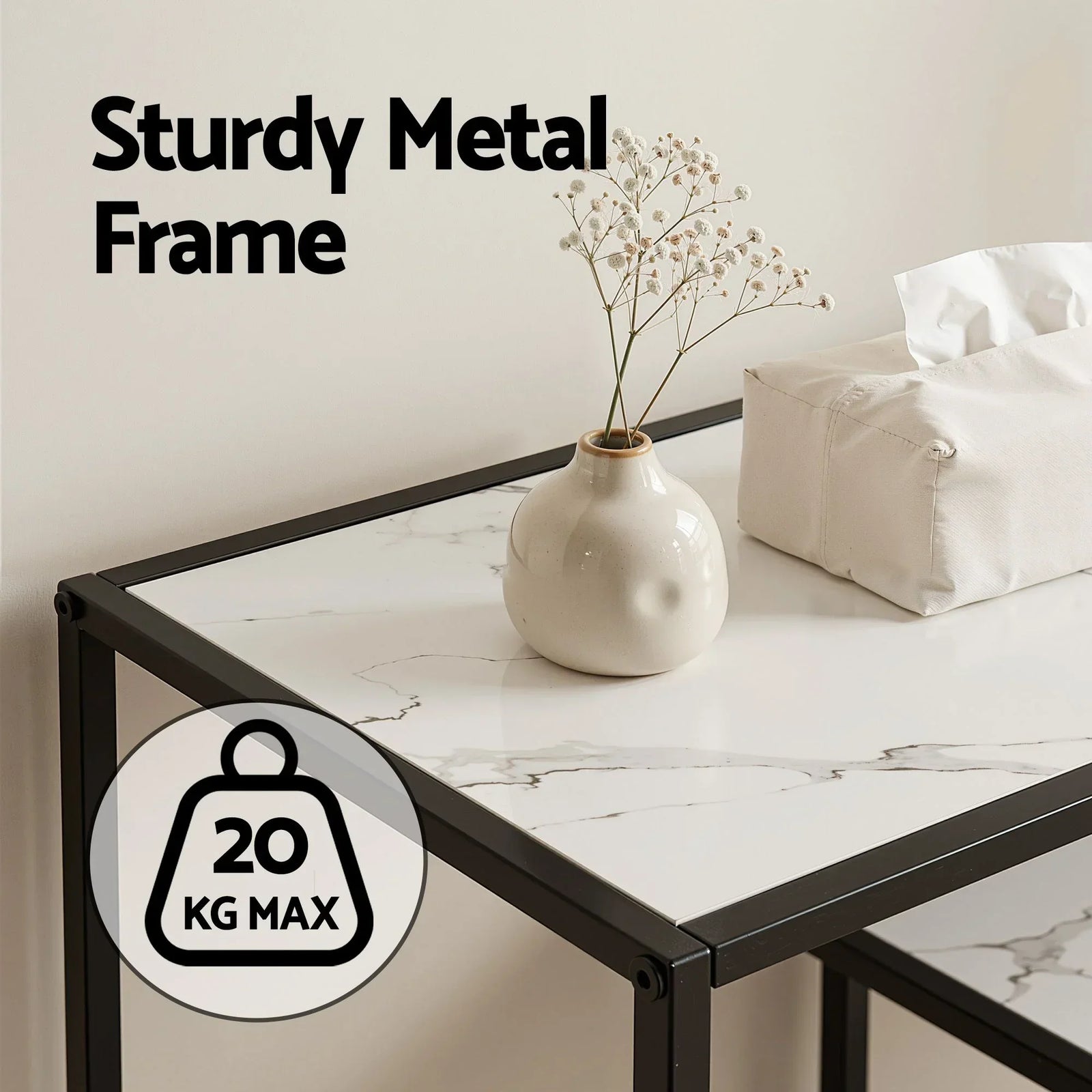 Artiss S‑Shape 4‑Tier Console Table – Marble Finish, Metal Frame, Slim Hallway Design