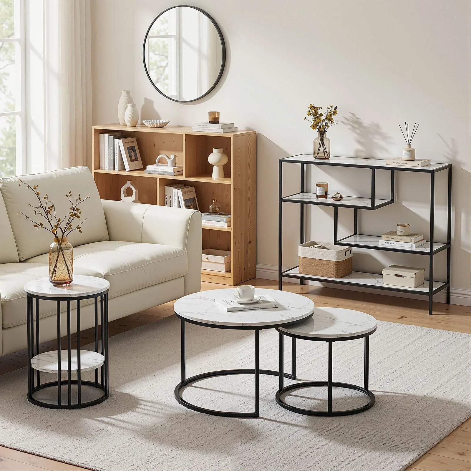 Artiss S‑Shape 4‑Tier Console Table – Marble Finish, Metal Frame, Slim Hallway Design