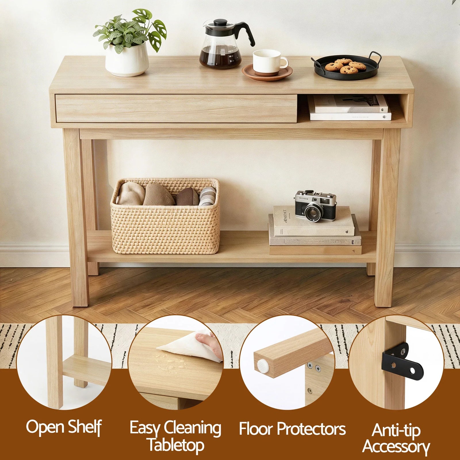 Console Table Entryway Hallway Sofa Side Table Drawer Shelf 100CM Wood