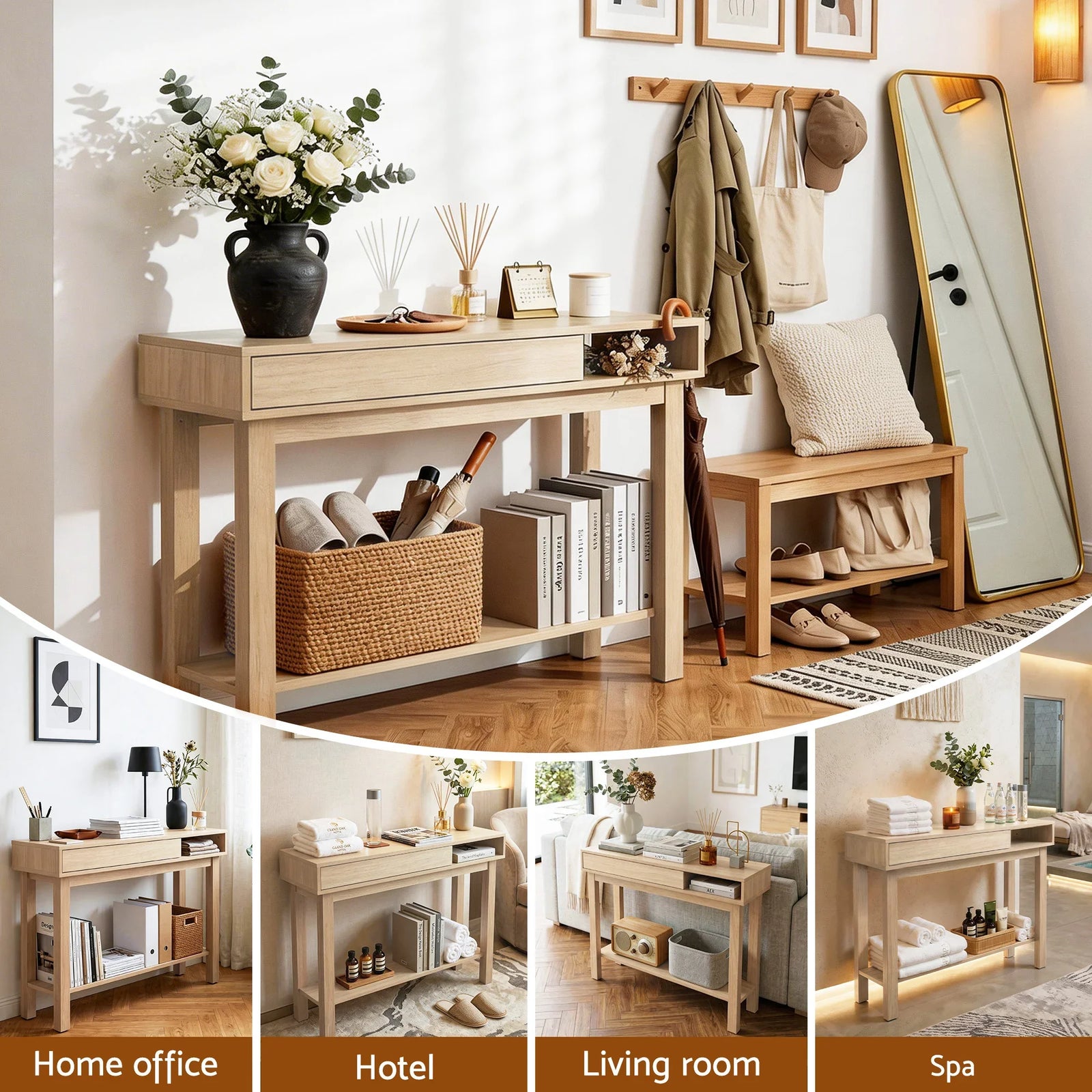 Console Table Entryway Hallway Sofa Side Table Drawer Shelf 100CM Wood