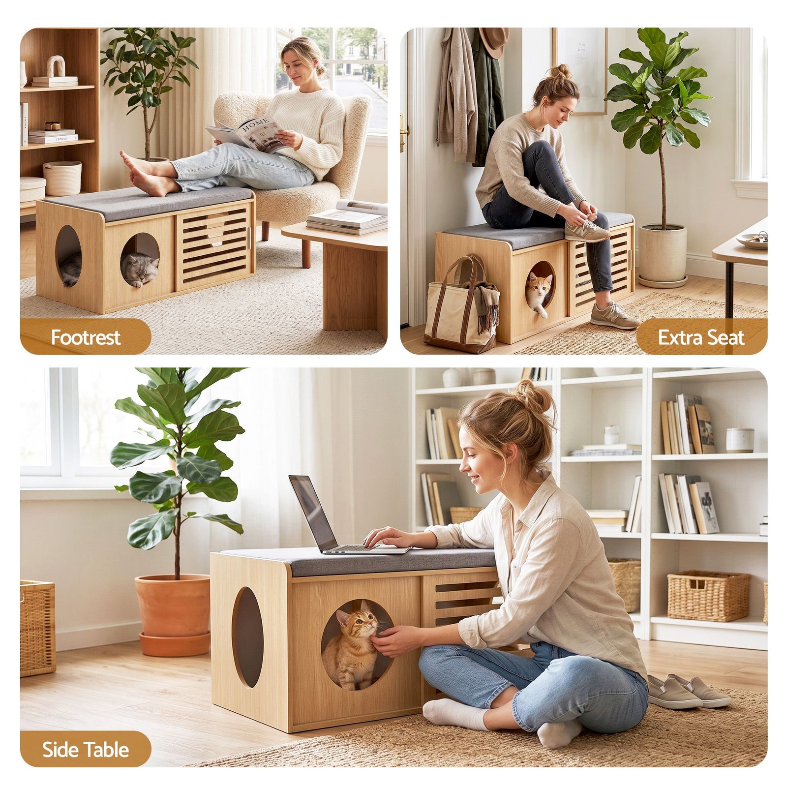 Artiss Pet Ottoman Footrest Bench with MDF Frame 100kg Capacity Natural
