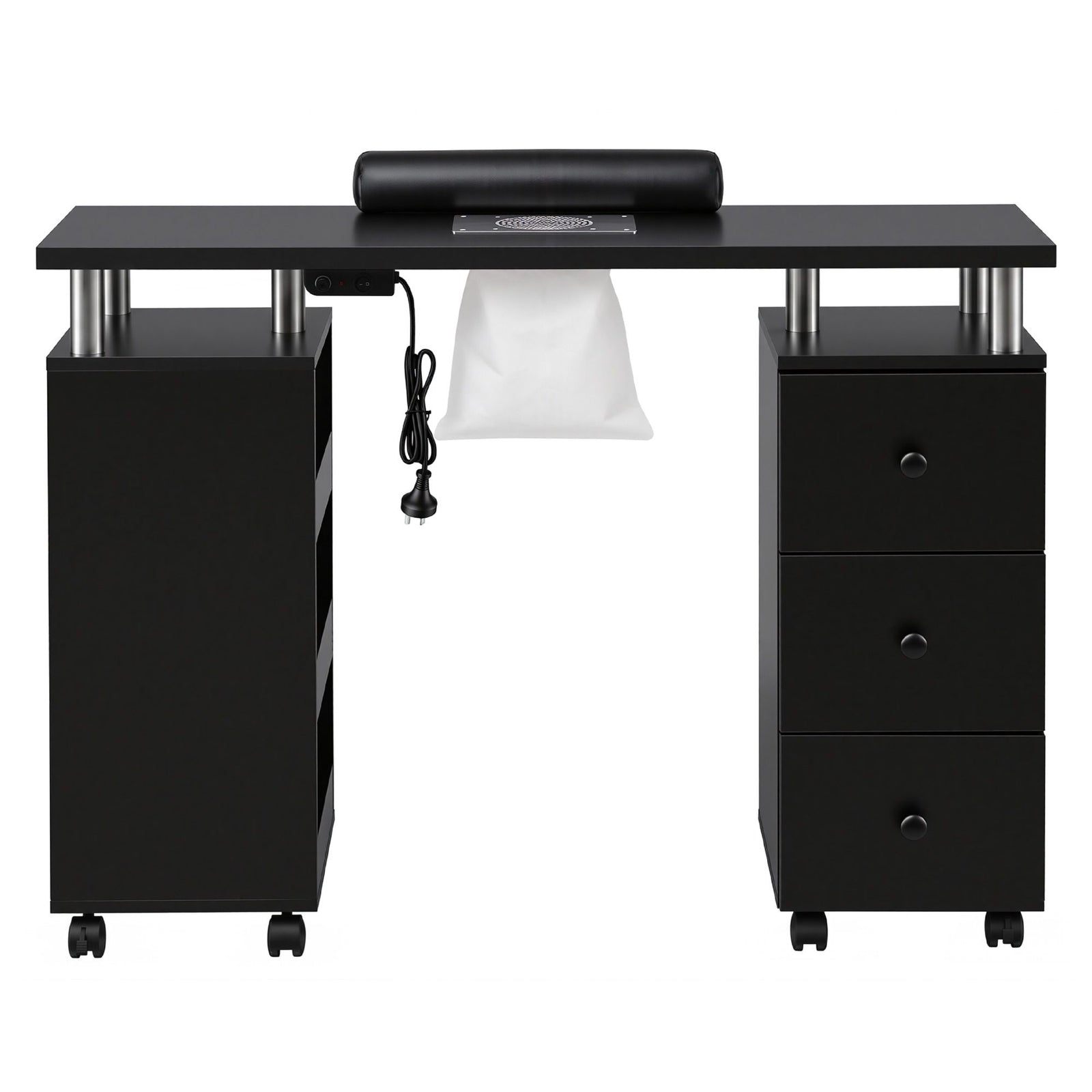 Artiss Manicure Table Nail Desk with Built-in Dust Collector Beauty Salon Station Drawers Shelves Wrist Cushion Wheels Black