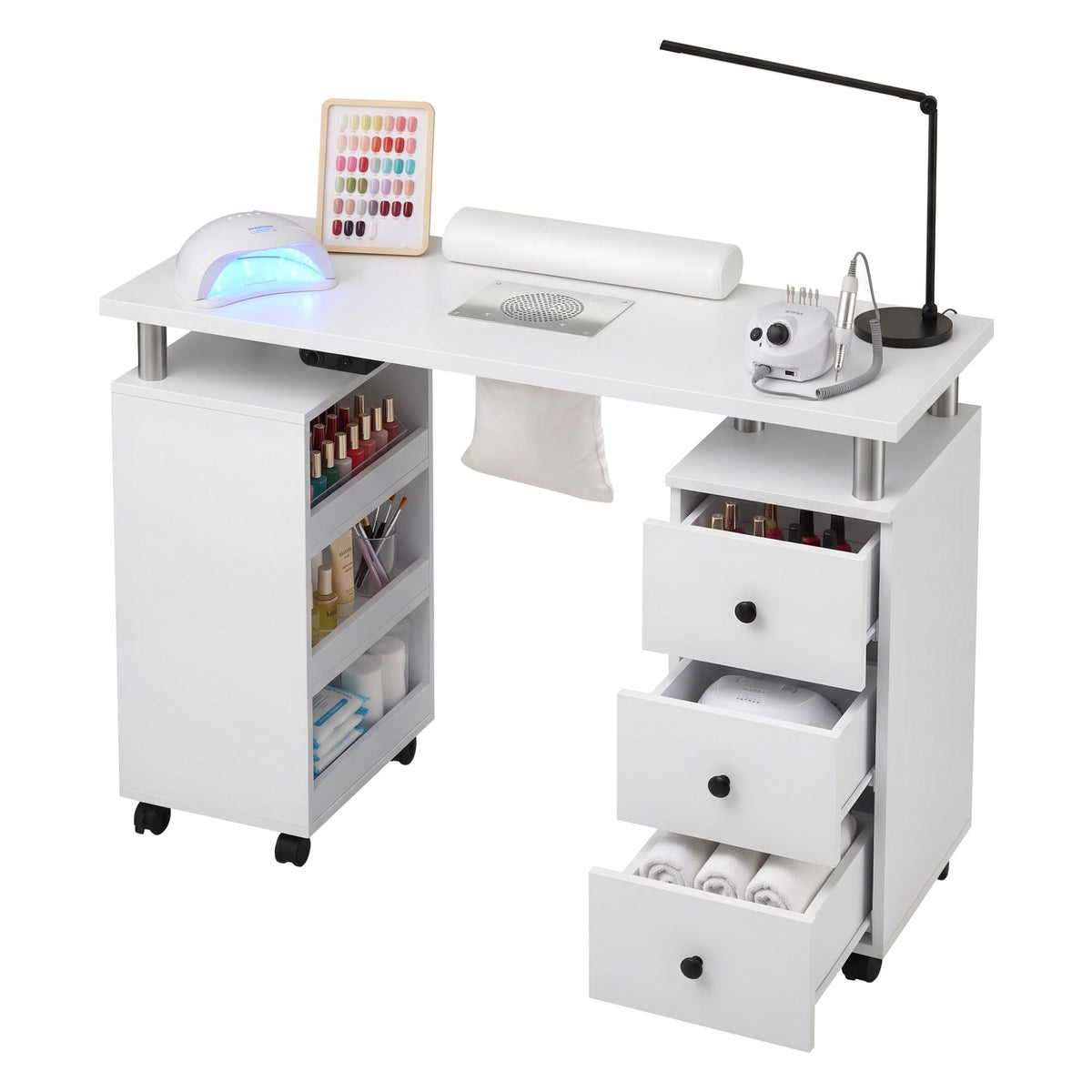 Manicure Table Nail Desk with Built-in Dust Collector Salon Station White