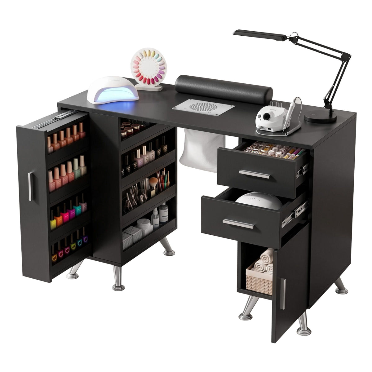 Manicure Table Nail Desk Built-in Dust Collector Salon Station Black 3