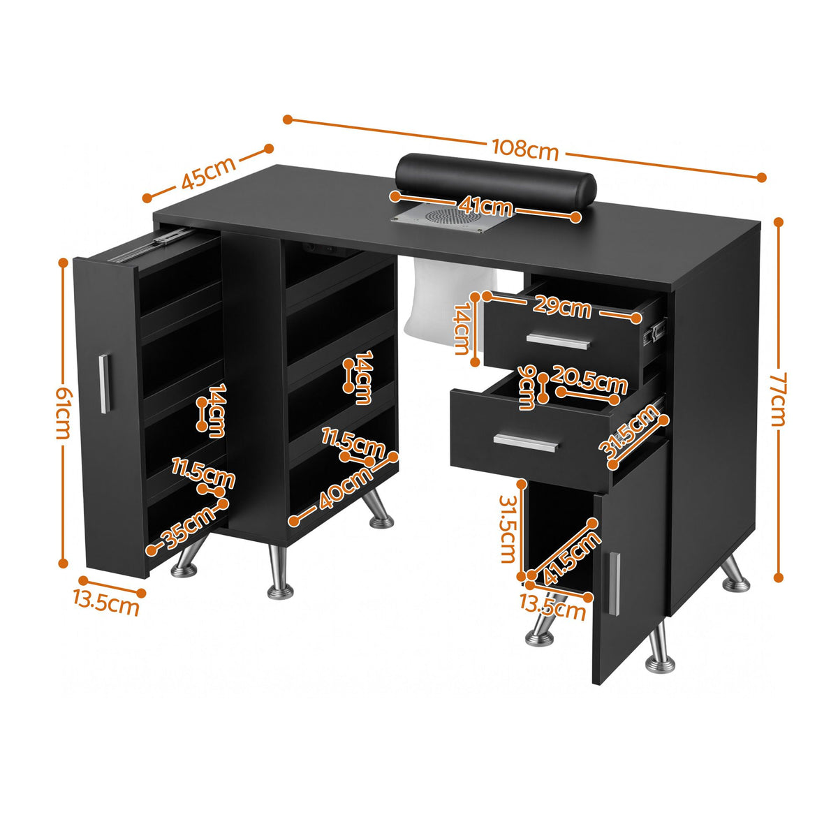 Manicure Table Nail Desk Built-in Dust Collector Salon Station Black 3