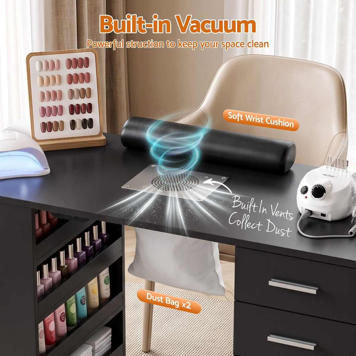Manicure Table Nail Desk Built-in Dust Collector Salon Station Black 3