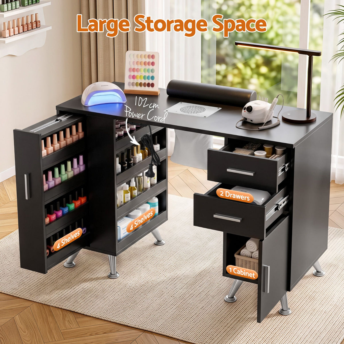 Manicure Table Nail Desk Built-in Dust Collector Salon Station Black 3