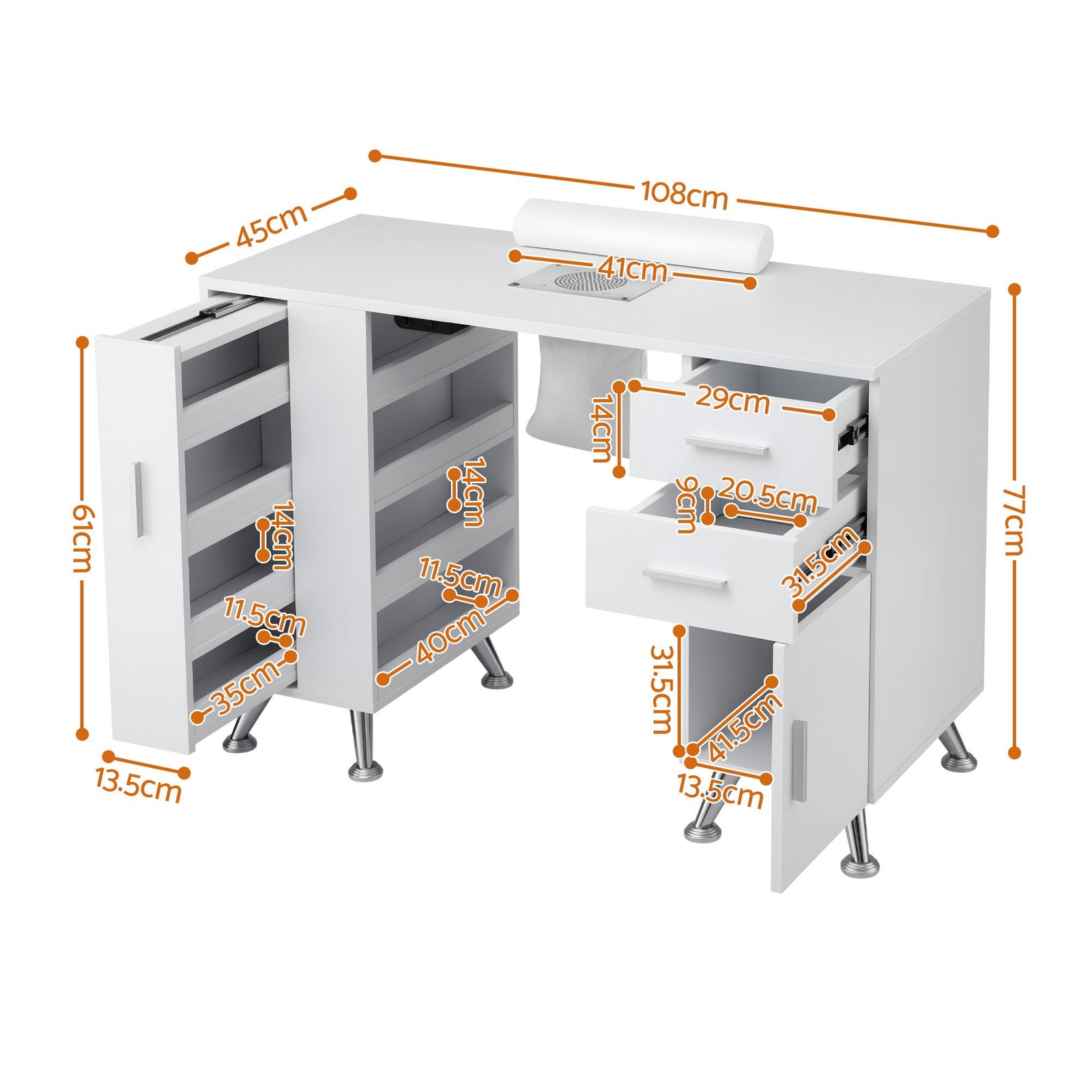 Artiss Manicure Table Nail Desk with Built-in Dust Collector Beauty Salon Station Drawers Shelves Wrist Cushion White
