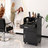 Professional Salon Station Rolling Cart, Hair Styling Beauty Cabinet with 2 Drawers & 2 Appliance Holders, Wood Barber Spa Trolley with 360° Wheels for Skincare & Vanity, Black