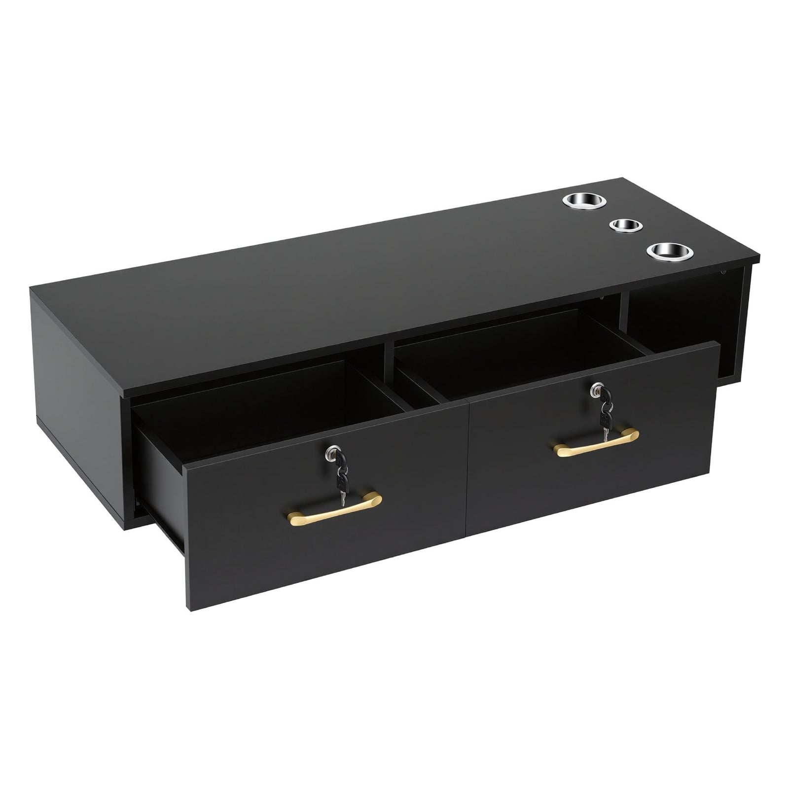 Artiss Wall Mounted Salon Station Cabinet, Hair Styling Station with 2 Lockable Drawers & 3 Appliance Holders, Wooden Barber Spa Equipment for Vanity, Black