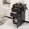 Professional Salon Station Rolling Cart, Hair Styling Beauty Cabinet with 2 Drawers, Large Supply Cabinet & 3 Appliance Holders, Wood Barber Spa Trolley with 360° Wheels for Skincare & Vanity, Black