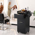 Professional Salon Station Rolling Cart, Hair Styling Beauty Cabinet with 2 Drawers, Large Supply Cabinet & 3 Appliance Holders, Wood Barber Spa Trolley with 360° Wheels for Skincare & Vanity, Black