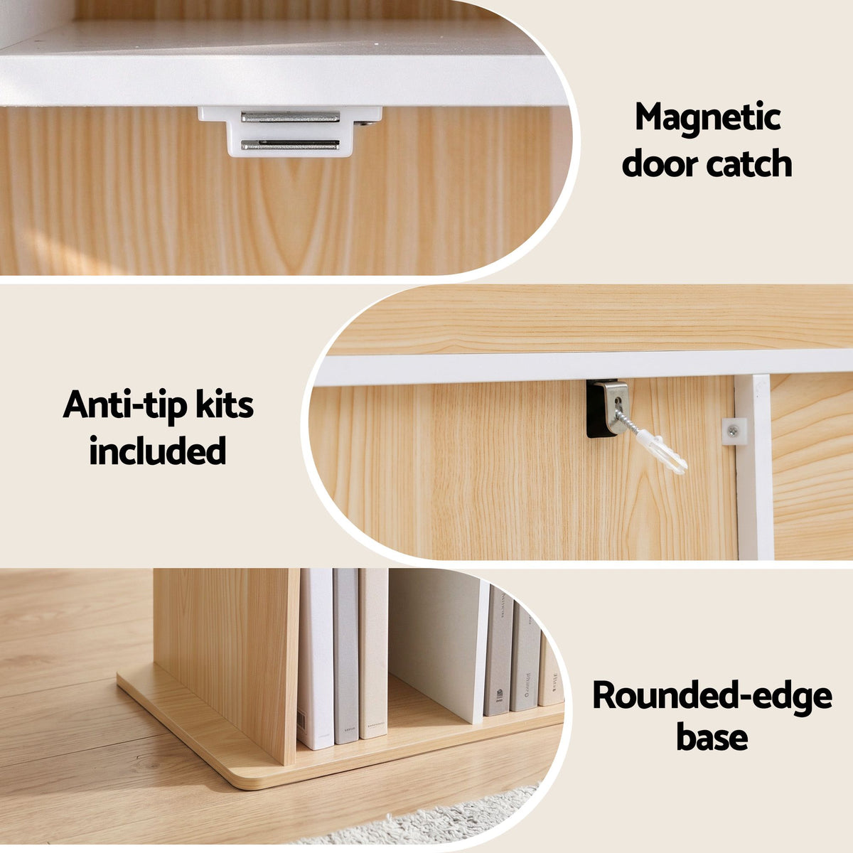 Artiss House Bookshelf 4 Tier Kids Storage Cabinet Shelf Unit White Pine