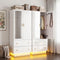 Artiss LED Wardrobe Cabinet Clothes Storage with Mirror 2 Drawers Hanging Rail