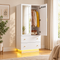 Artiss 2 Door Wardrobe with Mirror & RGB LED, 175cm Cabinet 2 Drawers White