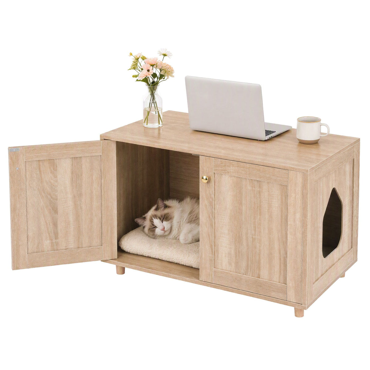 Artiss 2-in-1 Coffee Table Pet House Cat Bed Wooden Side Table 80 x 50 x 55cm