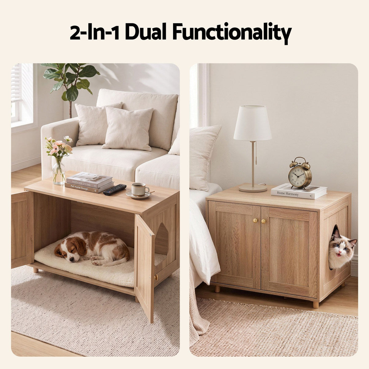 Artiss 2-in-1 Coffee Table Pet House Cat Bed Wooden Side Table 80 x 50 x 55cm