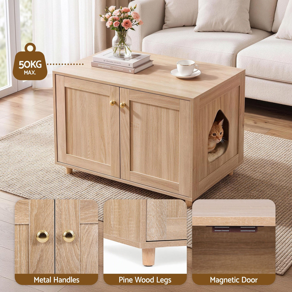 Artiss 2-in-1 Coffee Table Pet House Cat Bed Wooden Side Table 80 x 50 x 55cm