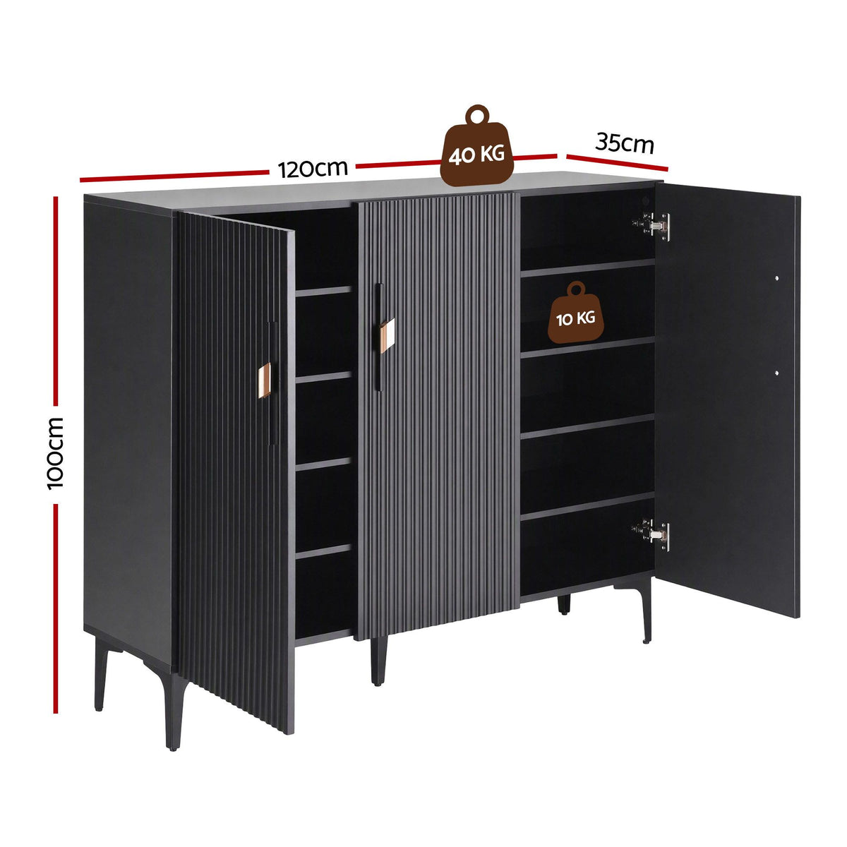 Artiss Fluted Shoe Cabinet 25 Pairs Shoe Storage Cupboard 120cm Black & Gold