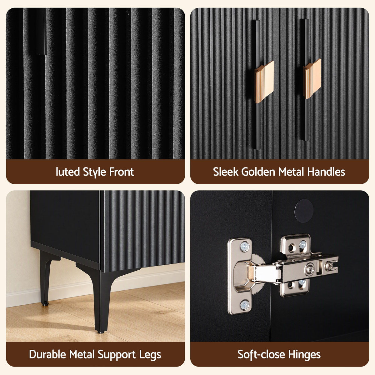 Artiss Fluted Shoe Cabinet 25 Pairs Shoe Storage Cupboard 120cm Black & Gold