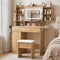 Artiss Dressing Table Vanity Desk Set Stool LED Charging Station Wood