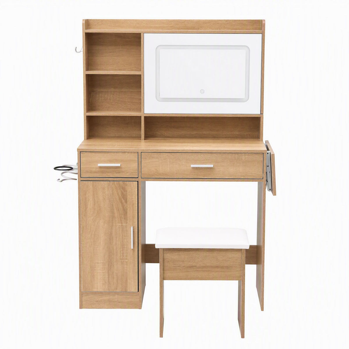 Artiss Dressing Table Vanity Desk Set Stool LED Charging Station Wood