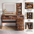 Artiss Dressing Table Vanity Desk LED Lighted Mirror Glass Top 7 Fluted Drawers 120CM Walnut