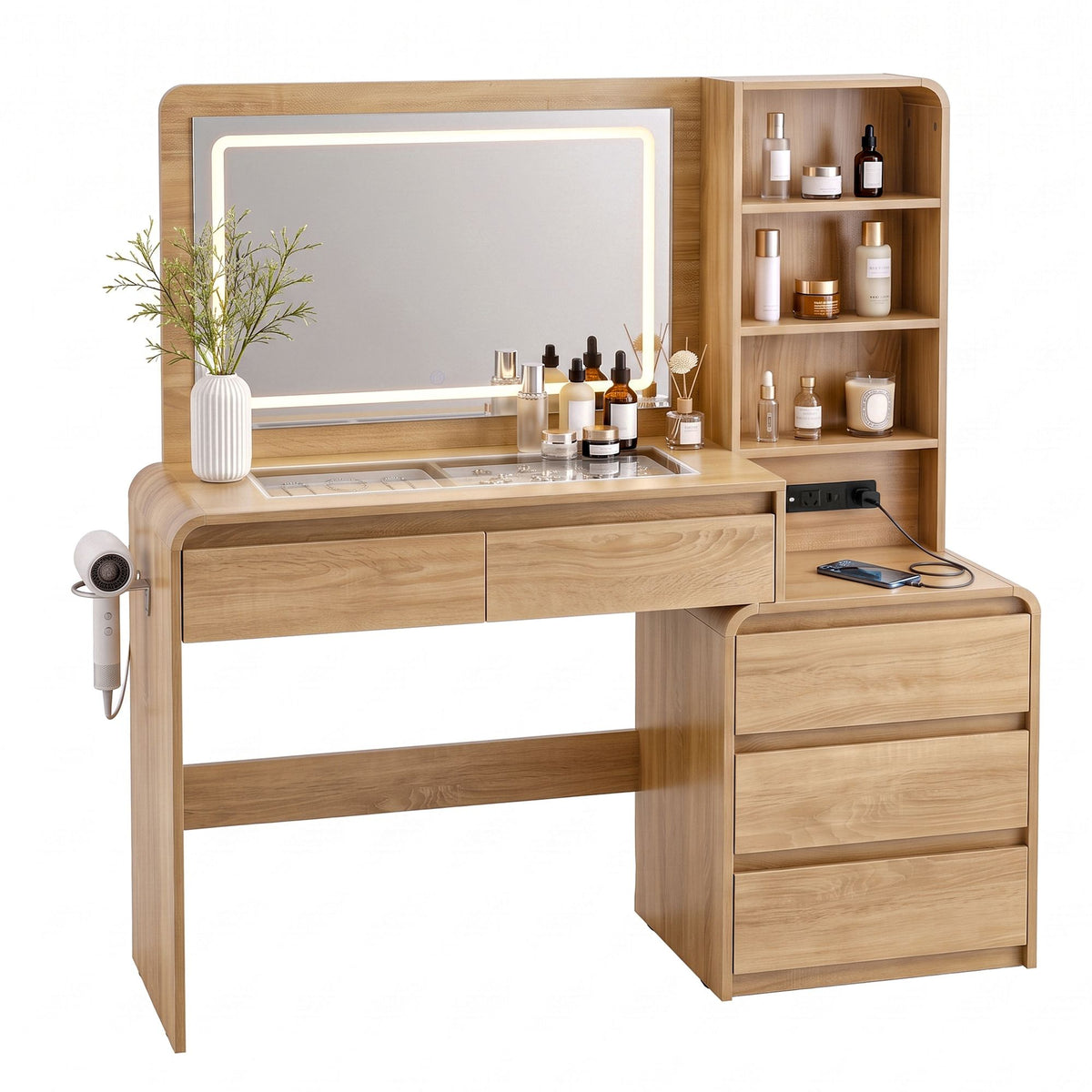 Artiss Dressing Table with LED Mirror, Charging Station & 5 Drawers 140cm Wood