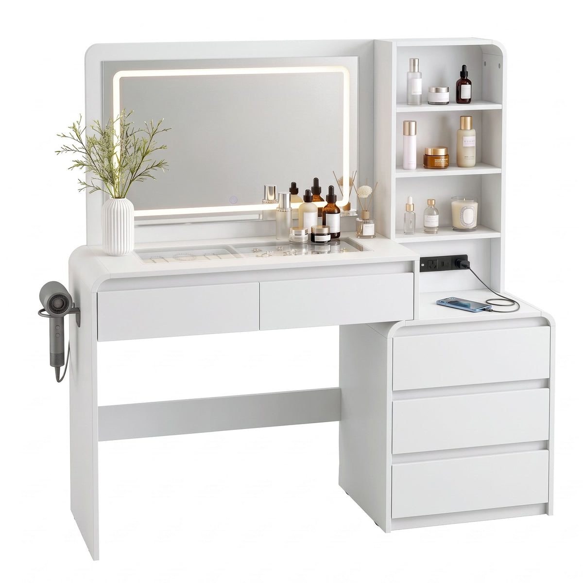 Artiss Dressing Table with LED Mirror, Charging Station & 5 Drawers 140cm White