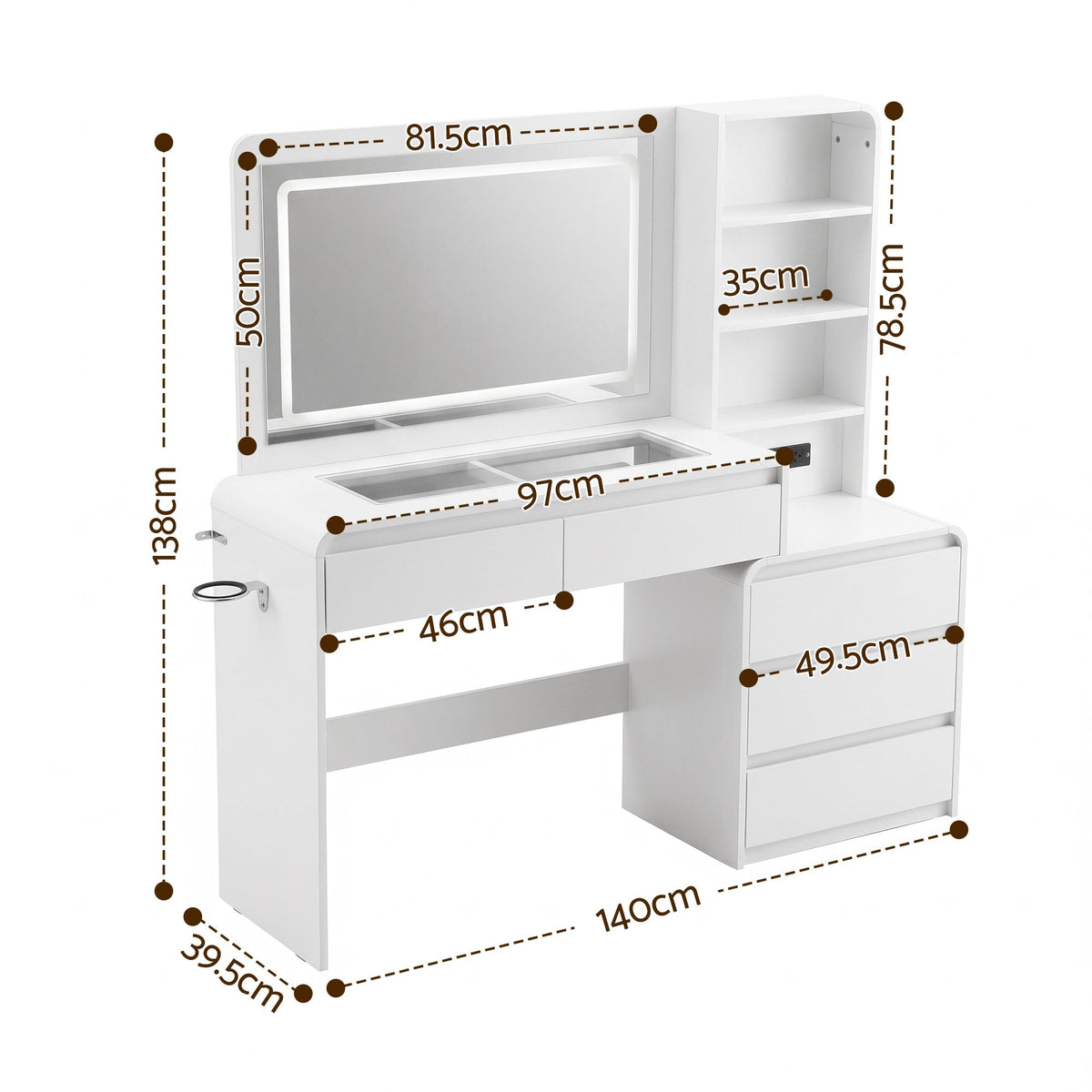 Artiss Dressing Table with LED Mirror, Charging Station & 5 Drawers 140cm White