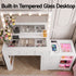 Artiss Dressing Table Mirror Charging Station Glass Top Makeup Vanity Desk RGB Cabinet Storage Drawers Hairdryer Holder White