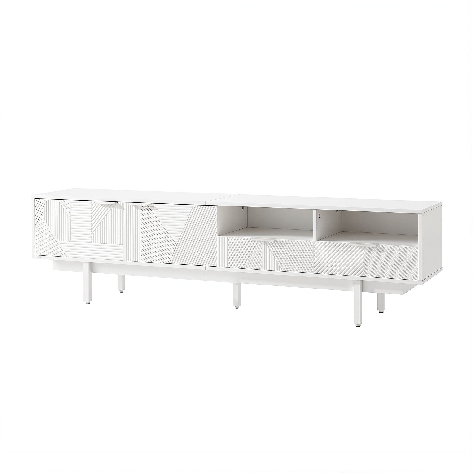 200cm Entertainment Unit – Fluted Design, 2 Cabinets, 2 Drawers, White