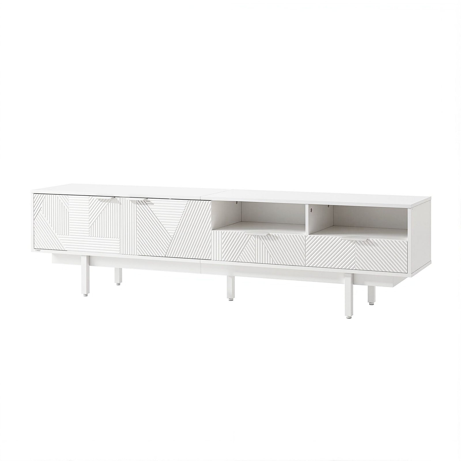 200cm Entertainment Unit – Fluted Design, 2 Cabinets, 2 Drawers, White