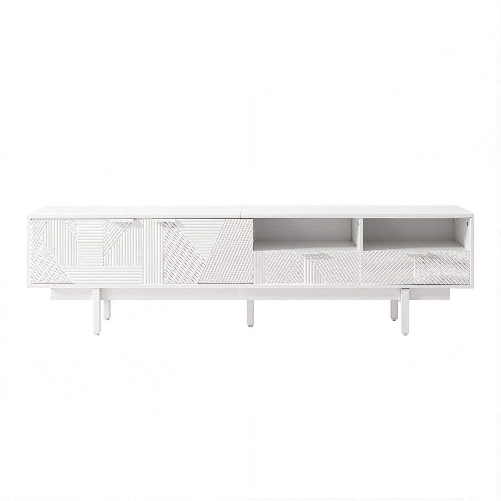 200cm Entertainment Unit – Fluted Design, 2 Cabinets, 2 Drawers, White