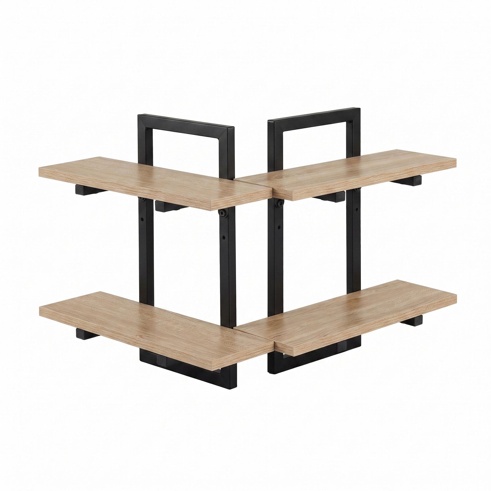 Artiss Set of 2 Floating Wall Shelf 2-Tier Wall-Mounted Display Ledge Wood & Metal