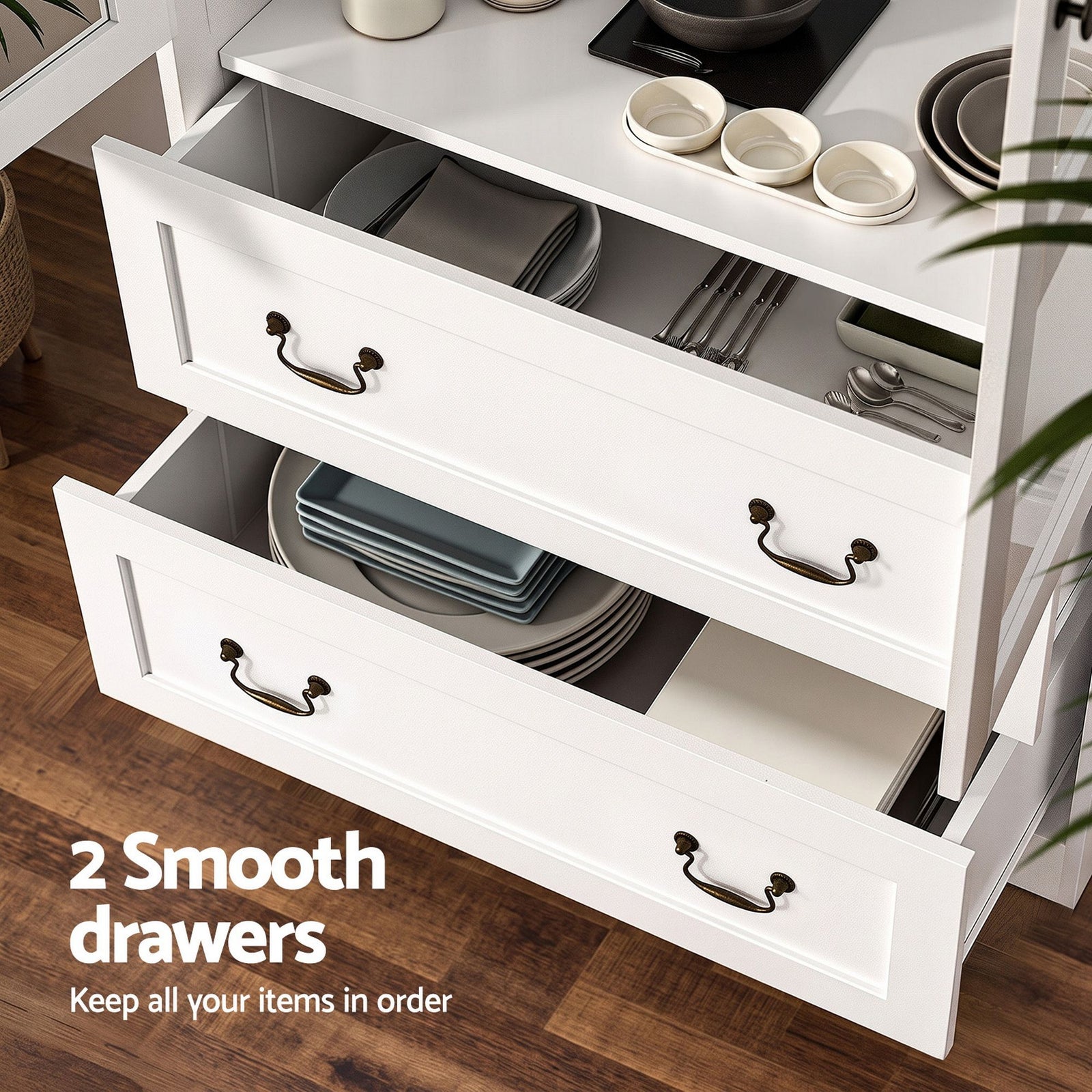 Artiss Buffet Sideboard Cabinets X2 180cm Hutch Storage Kitchen Clear Door White