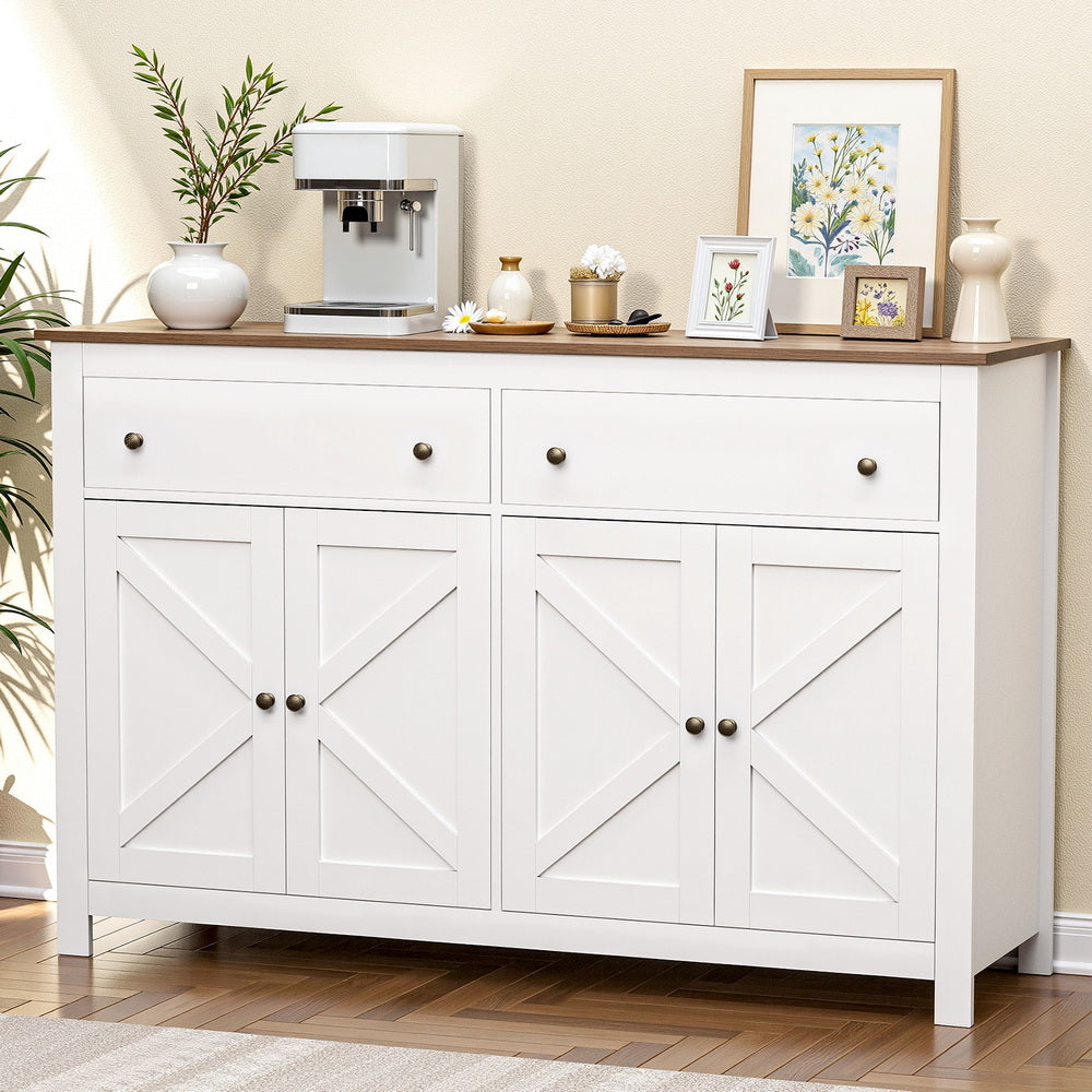 Buffet Sideboard Storage Cabinet Kitchen Cupboard 2 Drawers 140CM White