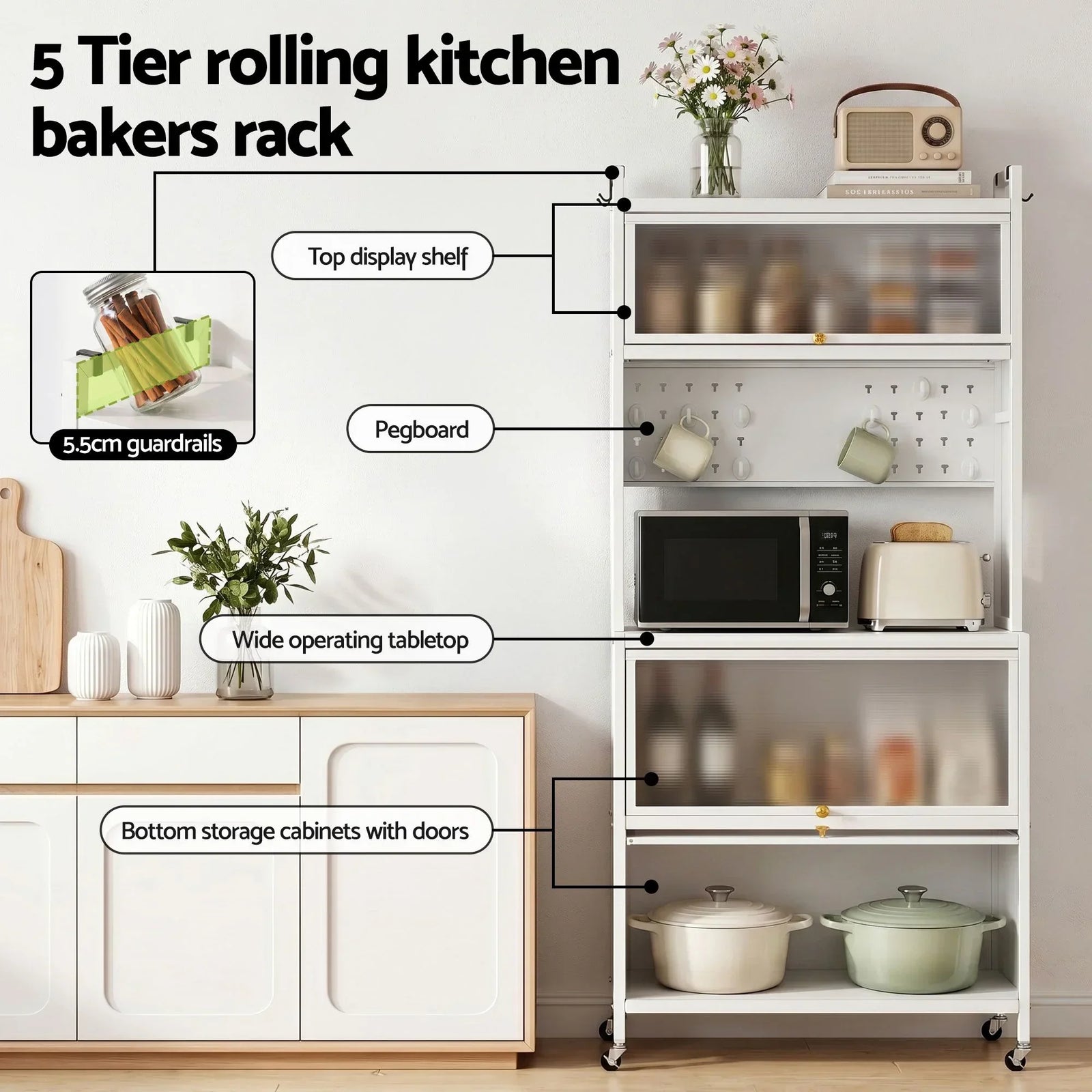 Artiss Kitchen Cabinet Storage Shelves Pegboard Cupboard Sideboard 80CMX164CM