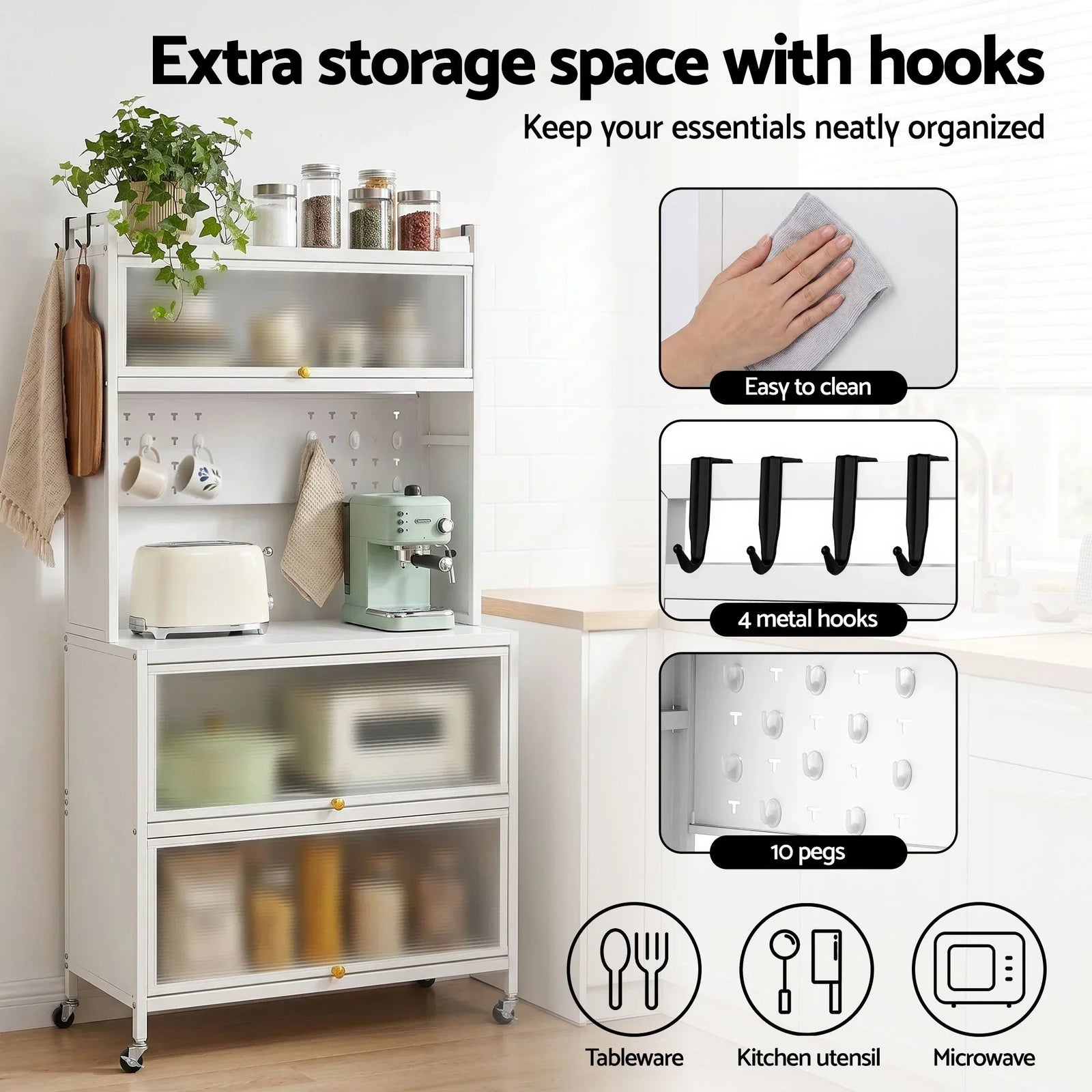 Artiss Kitchen Cabinet Storage Shelves Pegboard Cupboard Sideboard 80CMX164CM