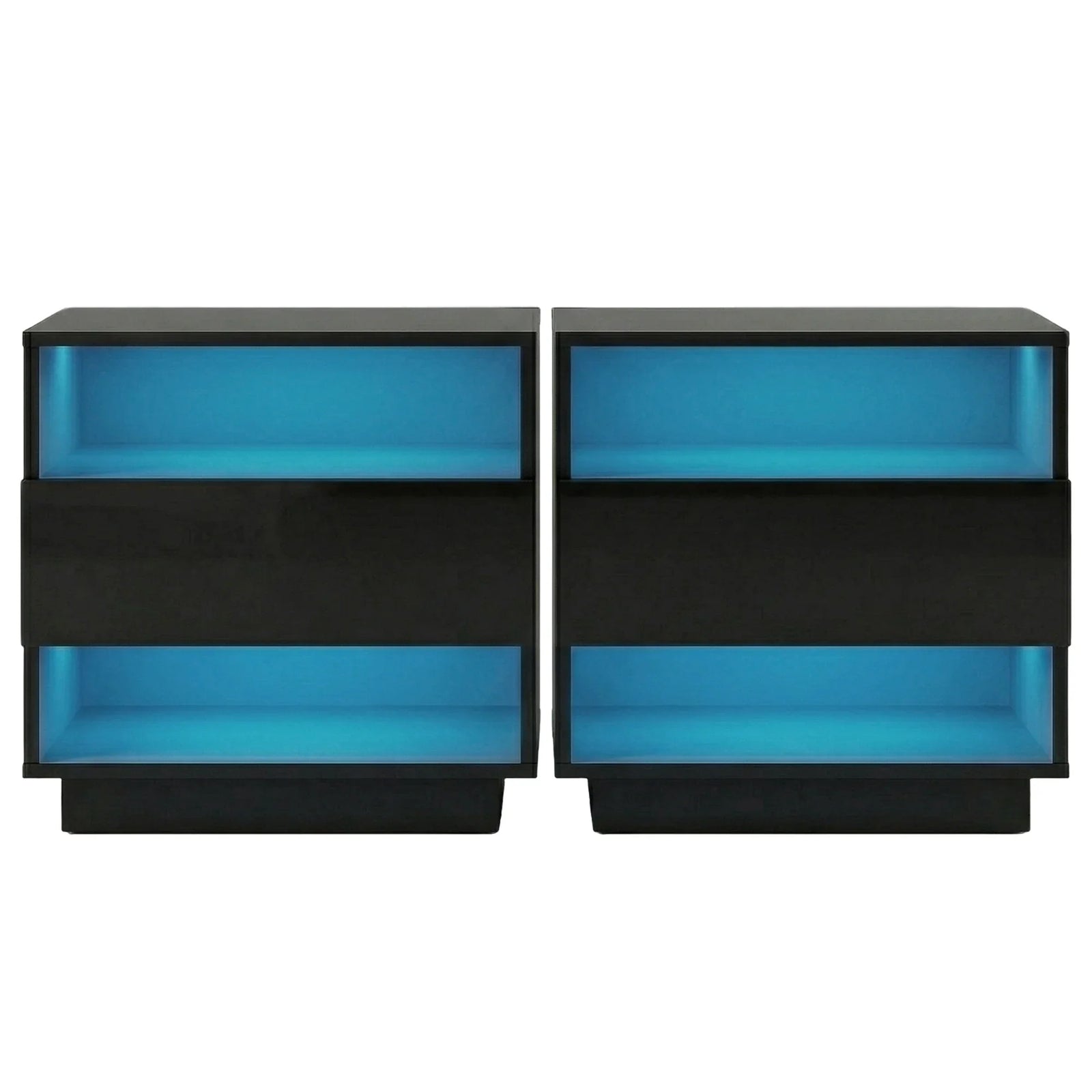 Set of 2 LED Bedside Tables with Drawer, Shelves & 16‑Colour Light Remote Control