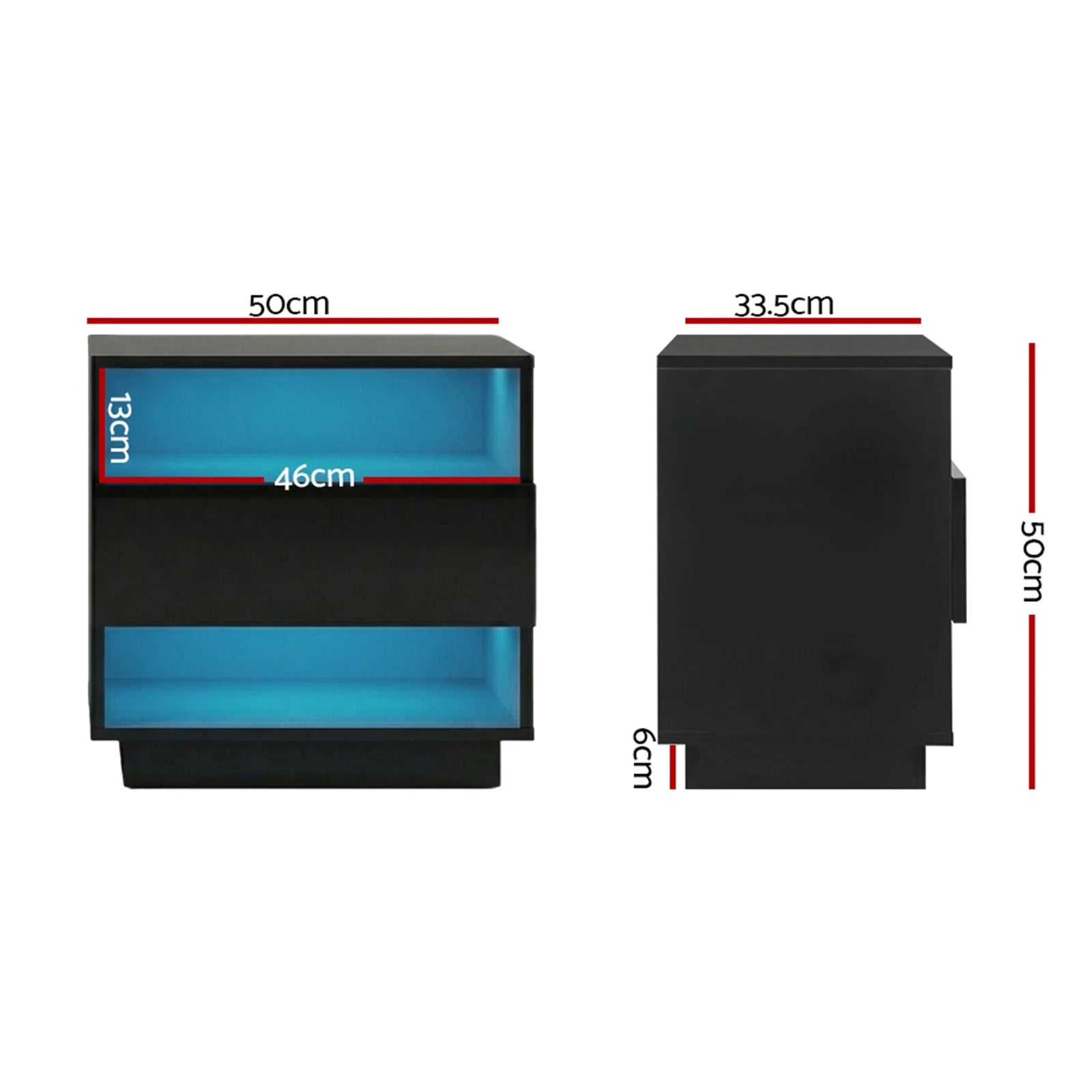 Set of 2 LED Bedside Tables with Drawer, Shelves & 16‑Colour Light Remote Control