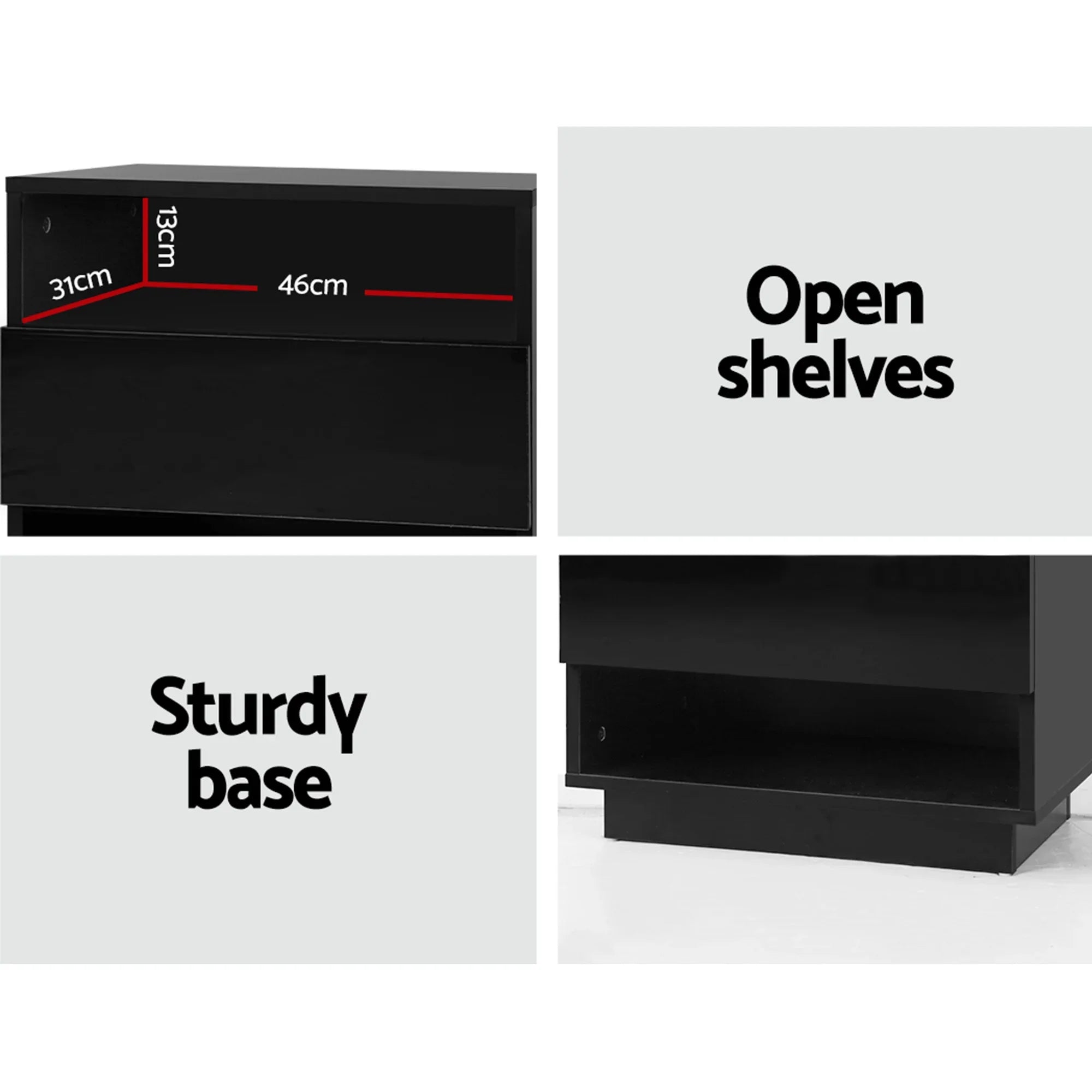 Set of 2 LED Bedside Tables with Drawer, Shelves & 16‑Colour Light Remote Control