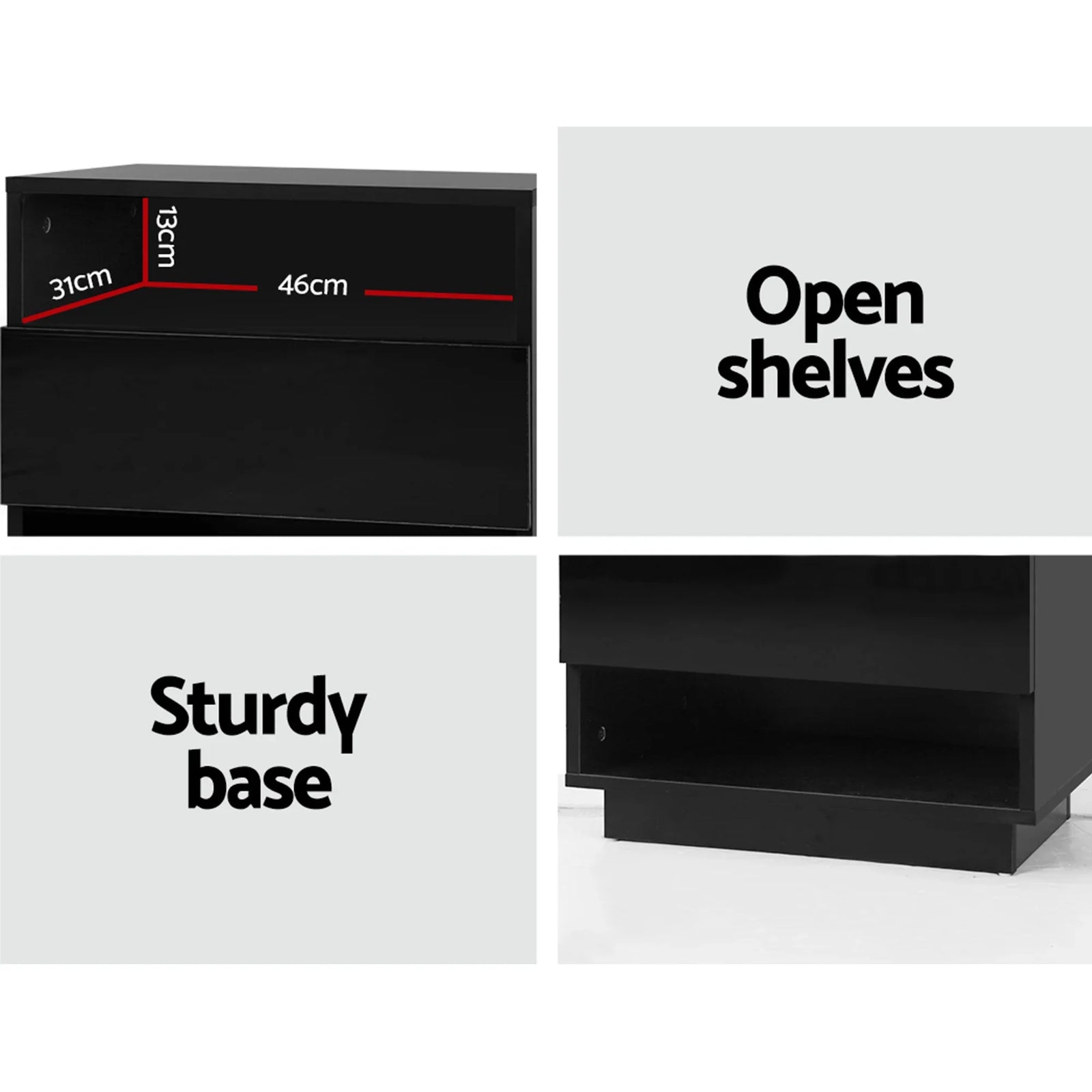 Set of 2 LED Bedside Tables with Drawer, Shelves & 16‑Colour Light Remote Control