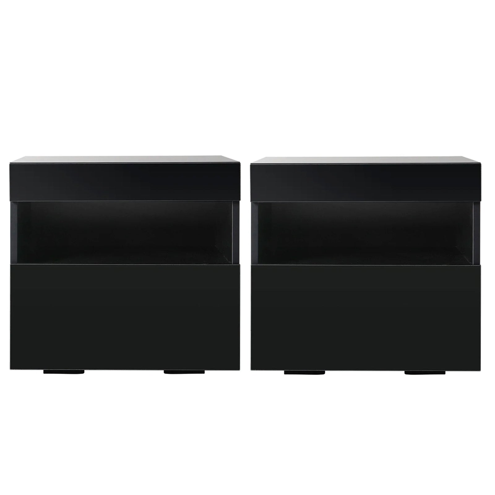 Set of 2 LED Bedside Tables with Drawer, Shelf & 16‑Colour Light Remote Control