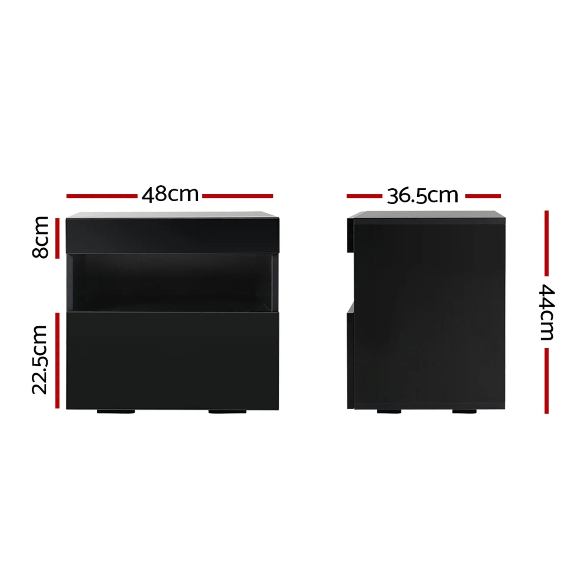Set of 2 LED Bedside Tables with Drawer, Shelf & 16‑Colour Light Remote Control