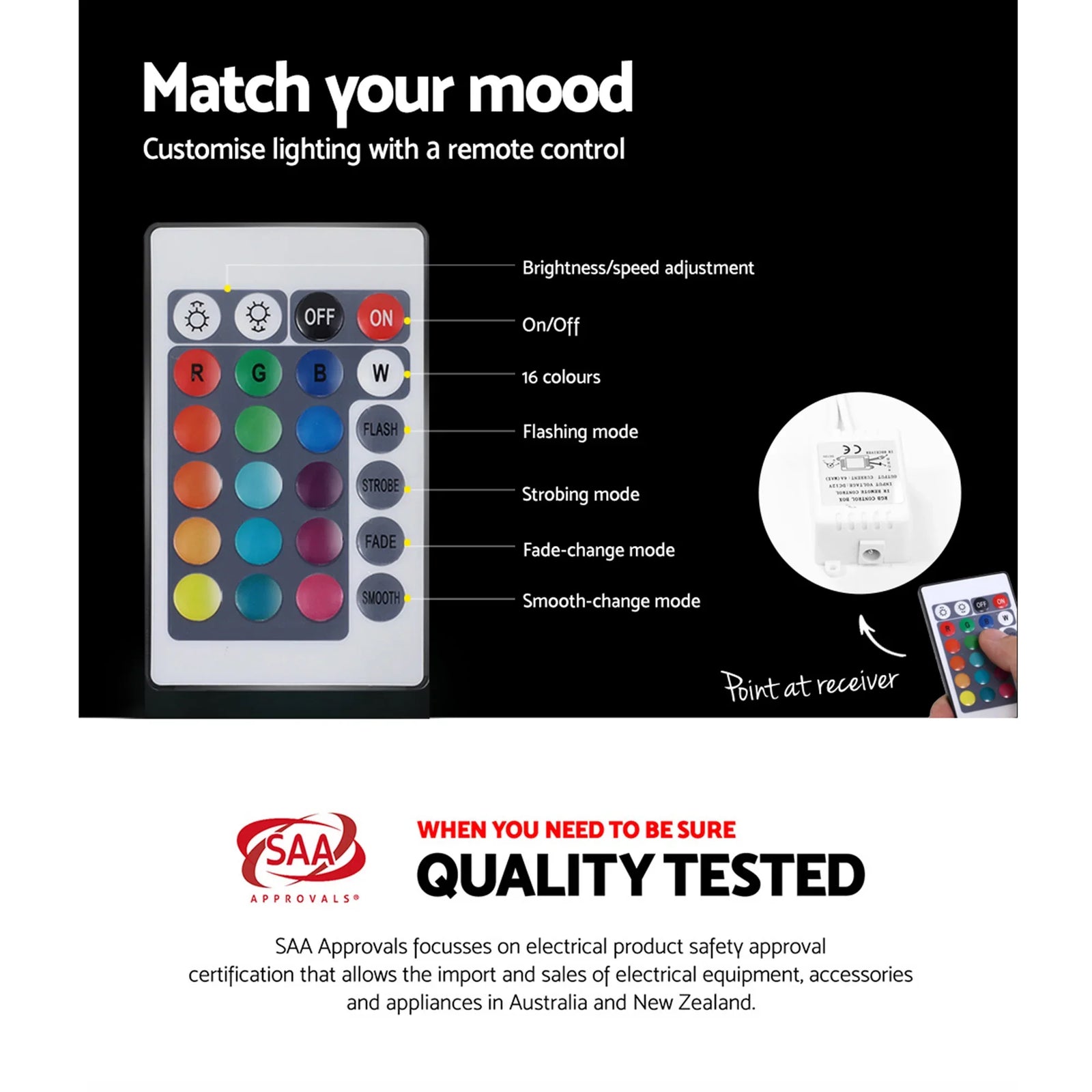 Set of 2 LED Bedside Tables with Drawer, Shelf & 16‑Colour Light Remote Control